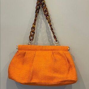 Orange Woven Handbag with Tortoise Shell Chain like new never used